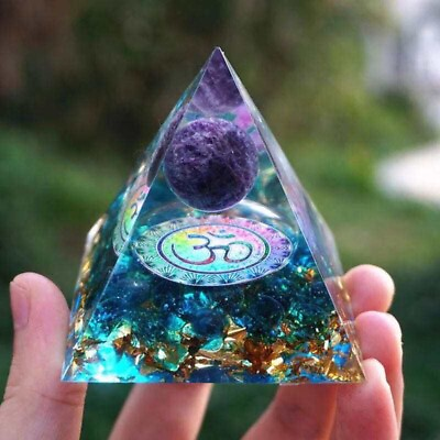 #ad Om Crystal Purple Sphere Orgone Pyramid Copper EMF Protection Energy Generator $11.99