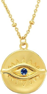 #ad Evil Eye Tiny Pendant 18quot; Necklace Blue Cubic Zirconia 14K Yellow Gold Plated $58.25