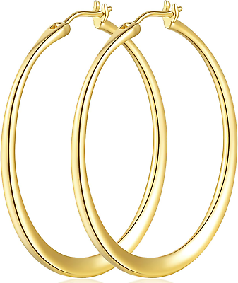 #ad 14K Gold Hoop Earrings for Women 14K Gold Earrings Flat Centered Large Women’s H $109.94
