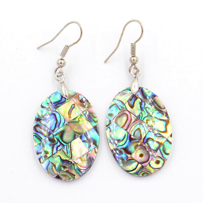 #ad New Oval Cut Charm Color Abalone Shell Handmade Women Silver Dangle Earrings $7.99