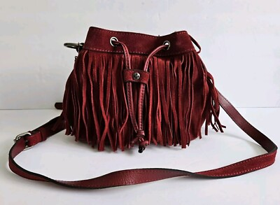 #ad Patricia Nash Elisa Red Suede Leather Fringe Bucket Handbag Purse $199 SOLD OUT $85.00
