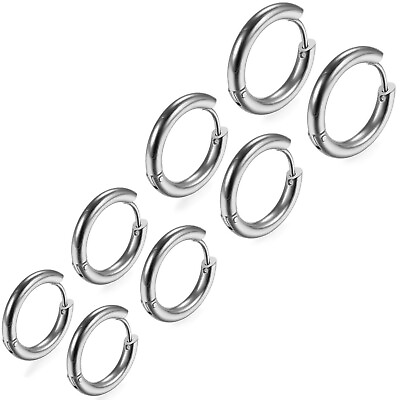 #ad Mens Womens Unisex Stainless Steel Charm Hoop Huggie Earrings 18 24mm Ear Studs $8.99