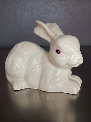 #ad Vintage Ceramic Rabbit With Hand Painted Eyes And Textured Body 6x4in. $15.00