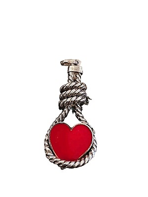 #ad Vintage sterling nautical red enamel heart pendant preowned $38.00