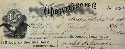 #ad Stockton CA Pre Prohibition Beer El Dorado Brewing Company Advertising Check $17.31