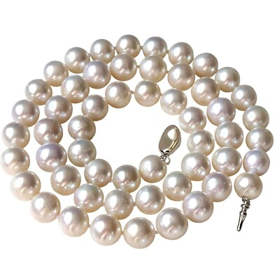 #ad 16 Inch Choker Genuine ROUND 9 10mm White Pearl Necklace Cultured Freshwater $139.99