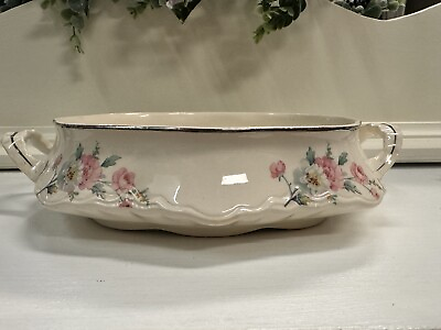#ad Homer Laughlin Vintage Pink amp; White Flowers Oval Vegetable Dish R3543 NO LID $15.00
