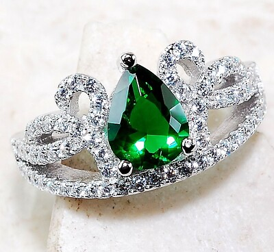 #ad 1CT Emerald Quartz amp; Topaz 925 Solid Sterling Silver Ring Jewelry Sz 8 IB1 7 $33.99