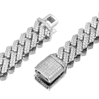 #ad 12mm Iced CZ Out Cuban Link Bracelet Chain White Gold Stainless Steel for Men $77.07