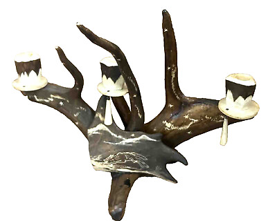 #ad Deer antler chandelier real vintage handmade hand carved horn bone candle holder $49.00