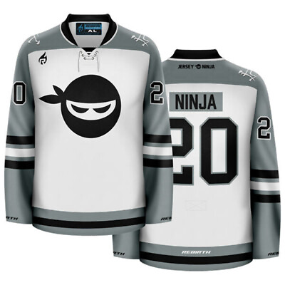 #ad Jersey Ninja Classic Logo Hockey Jersey Grey White $79.95