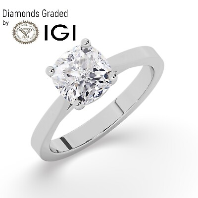 #ad Cushion Solitaire 18K White Gold Engagement Ring5 ctLab grown IGI Certified $4184.00