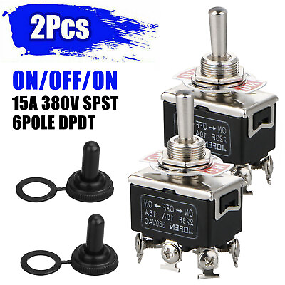 #ad 2PCS Heavy Duty Toggle Switch ON OFF Amp Boot Cap DPDT Momentary Waterproof 6Pin $9.48