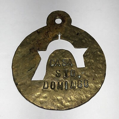 Vtg Casa STO. DOMINGO Church Pendant Steeple Trinket Brass Medal Religious Medal $18.00