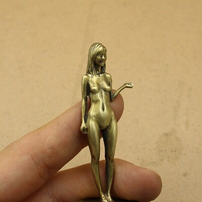 #ad Pure Brass Lady Girl Statue Figurine Beauty Tea Pet Ornament Antique Miniature $10.99