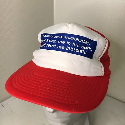 #ad I Must Be A Mushroom Vintage Trucker Hat Red Keep Me in the Dark $17.95
