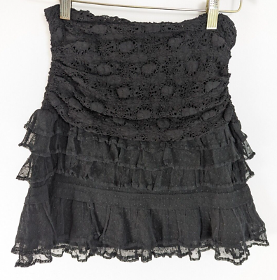 #ad Isabel Marant Womens Black Lace Floral Smocked Mini Skirt Size 1 $40.00
