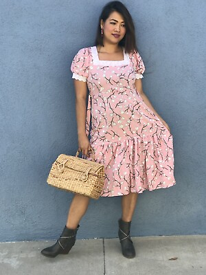 #ad NWT Vintage Retro Style Midi Dress Ruffle One Size FitsSML $26.00