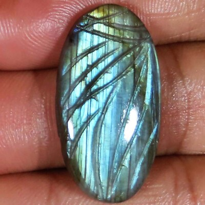 #ad AA Natural LABRADORITE CARVED 28.10 Cts Oval Shape 17x32x5 mm Gemstones R 144 $9.23