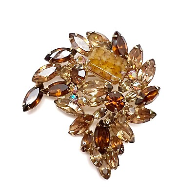#ad Vintage Topaz AB Rhinestone Spotted Glass Brooch Pin Pendant $39.99