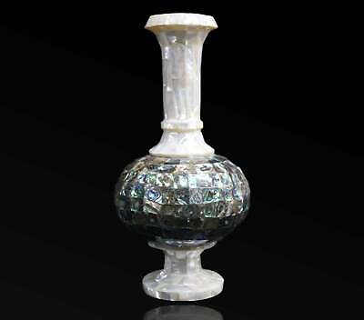 #ad 11quot; Marble Vase Flower Pot Inlay Work Pietra Dura Beautiful paua shell Lazuli $698.00