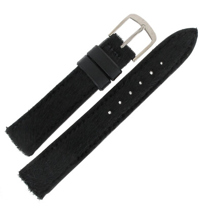 #ad Hadley Roma LS1010 16mm Watch Band Black Fur Genuine Hair Calfskin Ladies Strap $21.56