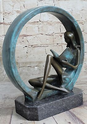 #ad Beautiful Bronze Girl Sitting amp; Reading Book Statue 9quot; tall x 7.5quot; x 3.5quot; Figure $174.65