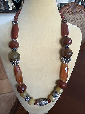 #ad Vintage Handmade Agate 925 Sterling Silver Necklace. Unique $245.00