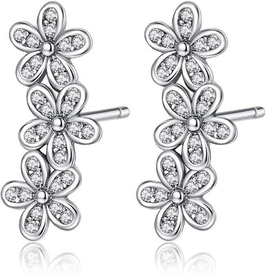 #ad Brand New Genuine Silver Dazzling Daisy Flower Stud CZ Earrings 290744CZ $28.99