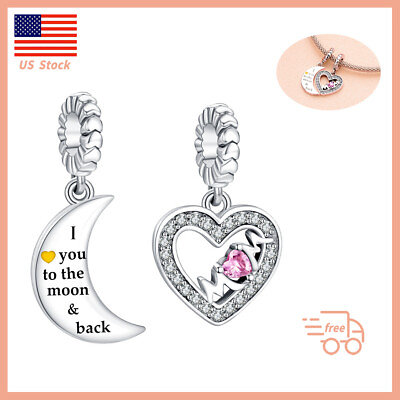 #ad Real 925 Sterling Silver Charm for Bracelets Love Mom Heart Moon Dangle Charm $21.99