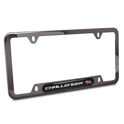 #ad Dodge Challenger R T Carbon Fiber Insert Gunmetal Chrome Plate Frame $45.99