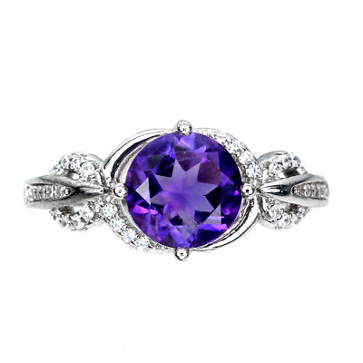 #ad Unheated Round Amethyst 8mm Simulated Cz 925 Sterling Silver Ring Size 8 $54.50
