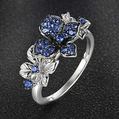 #ad Romantic Flower Cubic Zircon 925 Silver Ring Women Wedding Jewelry Sz 6 10 C $3.11
