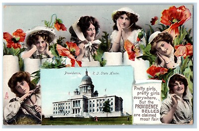 #ad Providence Rhode Island Postcard State House Multiview Pretty Girls 1909 Vintage $19.95