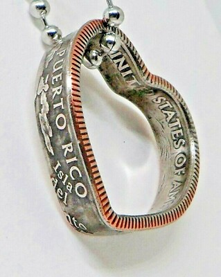 #ad Heart shaped Pendant made from PUERTO RICO US coin ring 24 in chain $19.99