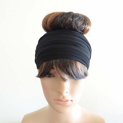 #ad Black Headband. Wide Head Wrap. Stretch Wide Hairband. Black Handmade Hair Wrap. $8.99