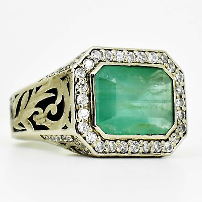 #ad 7 Cts Natural Certified Emerald amp; 2 MM Diamond Sterling Silver Ring US 9.5 $424.99
