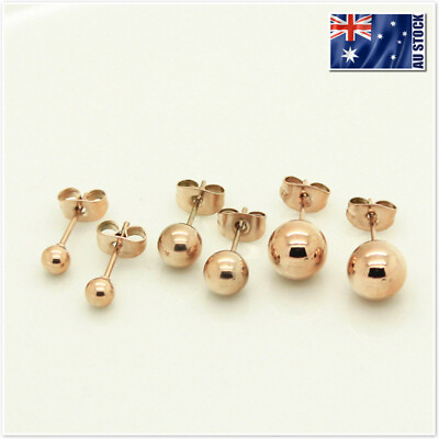 #ad New 18K Rose Gold Filled Solid Round Ball Beads Cartilage Piercing Stud Earrings AU $7.99