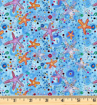 #ad Wild Waters Blue Starfish Allover Fabric 05484 B Half yards continuous cut $6.25