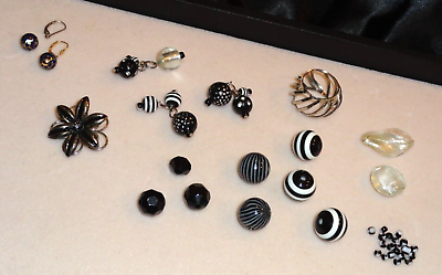 #ad Lot of Jewelry Parts Black White Silver Beads Cloisonne Globes 14K need Repair $39.50