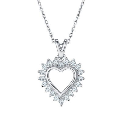 #ad 14K Gold s925 Moissanite Hollow Heart Necklace Exquisite Pendant Wedding Women $94.00