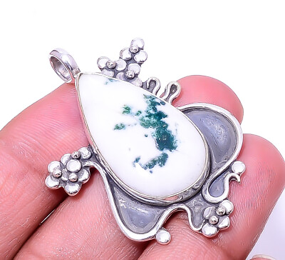 #ad Moss Agate India Oxidised Designer 925 Sterling Silver Pendant 1.76quot; P46 $22.80