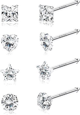 #ad 8Pcs 20G Sterling Silver Nose Rings Set Assorted CZ Shapes Women#x27;s Nose Stud $38.21