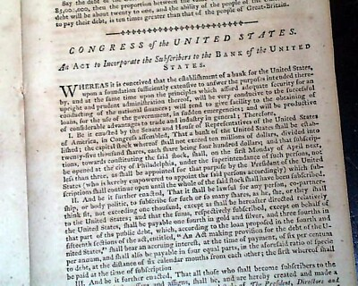 #ad 1st First Bank of the United States Creation Founding in Historic 1791 Magazine $325.00