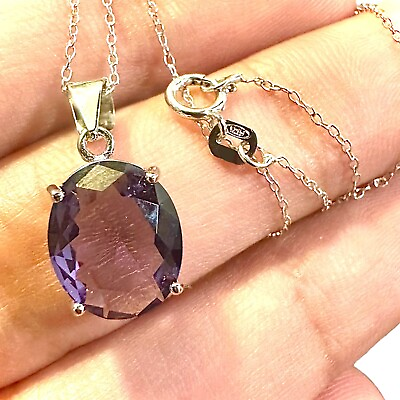 #ad Purple Amethyst Necklace 925 Sterling Silver Italy Pendant for Women lab created $15.28