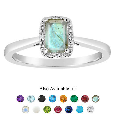 #ad Sterling Silver 6x4mm Emerald Cut Natural Labradorite Diamond Accent Ring $49.99