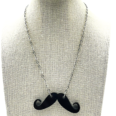 #ad ZAD Handlebar Mustache Pendant Necklace Silver Tone Hipster Novelty Black $9.99