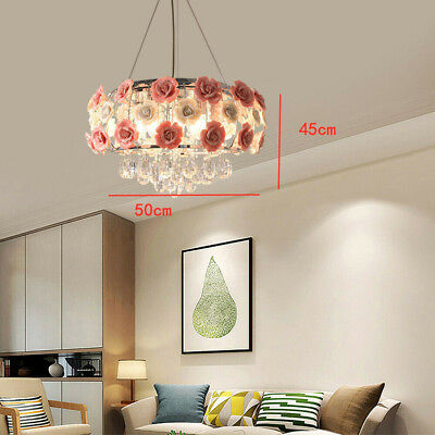 #ad Modern Crystal Chandelier Flower Rose Ceiling Hanging Light Pendant Lamp Pink US $71.92