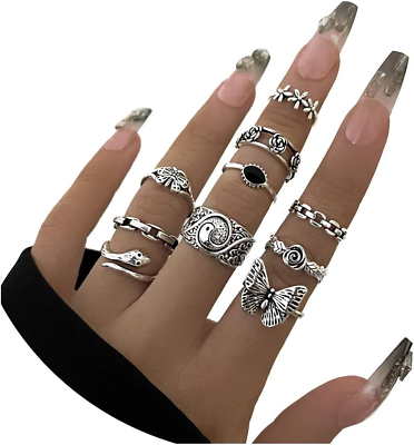 #ad Vintage Knuckle Rings Set for WomenStar Moon Elephant Finger Silver Ring Sets f $15.61