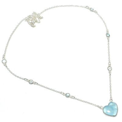 #ad Aquamarine Necklace Gemstone Handmade 925 Solid Sterling Silver Jewelry 18 $19.99